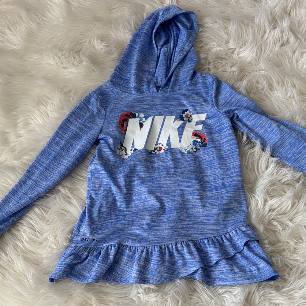 Nike Kids Heather Blue Hoodie with Ruffle Hem